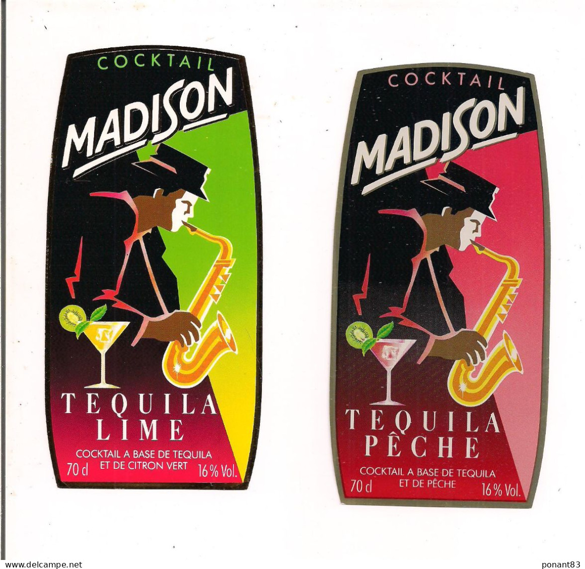 Etiquettes  Tequila Lime Et Pêche - Madison - Illustration Joueur De Saxophone - - Alcools & Spiritueux