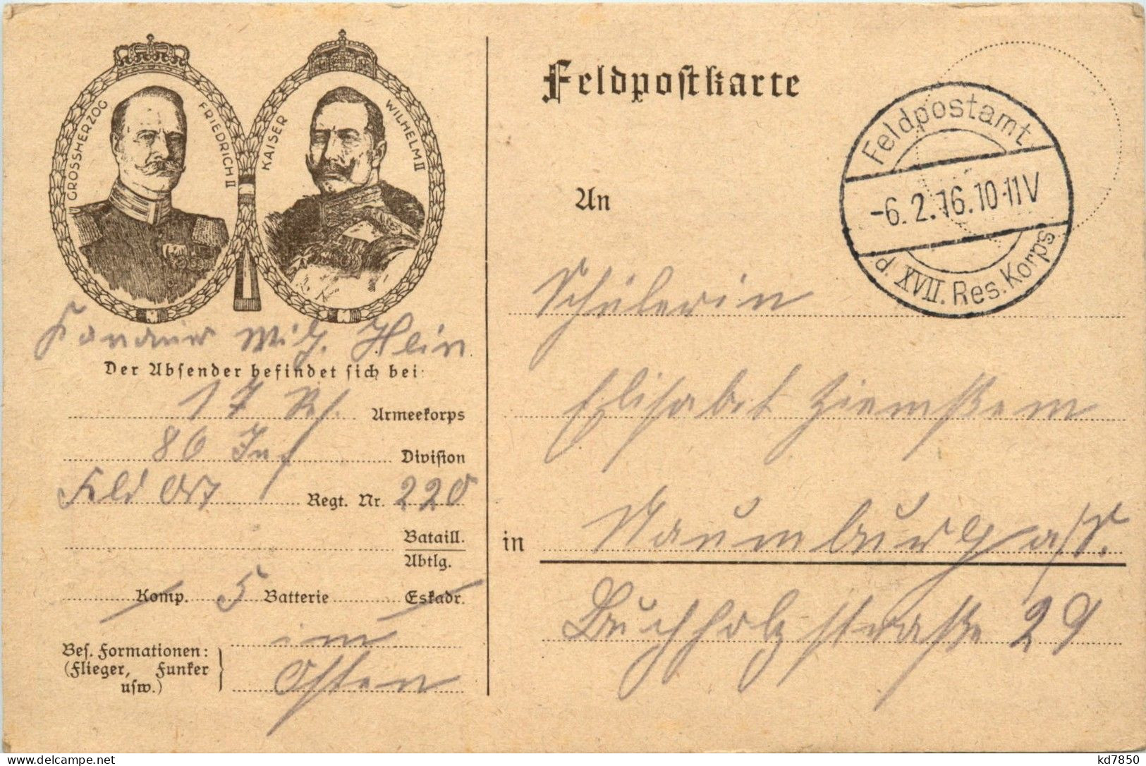 Grosserherzog Friedrich II - Kaiser Wilhelm II - Feldpost - Familias Reales