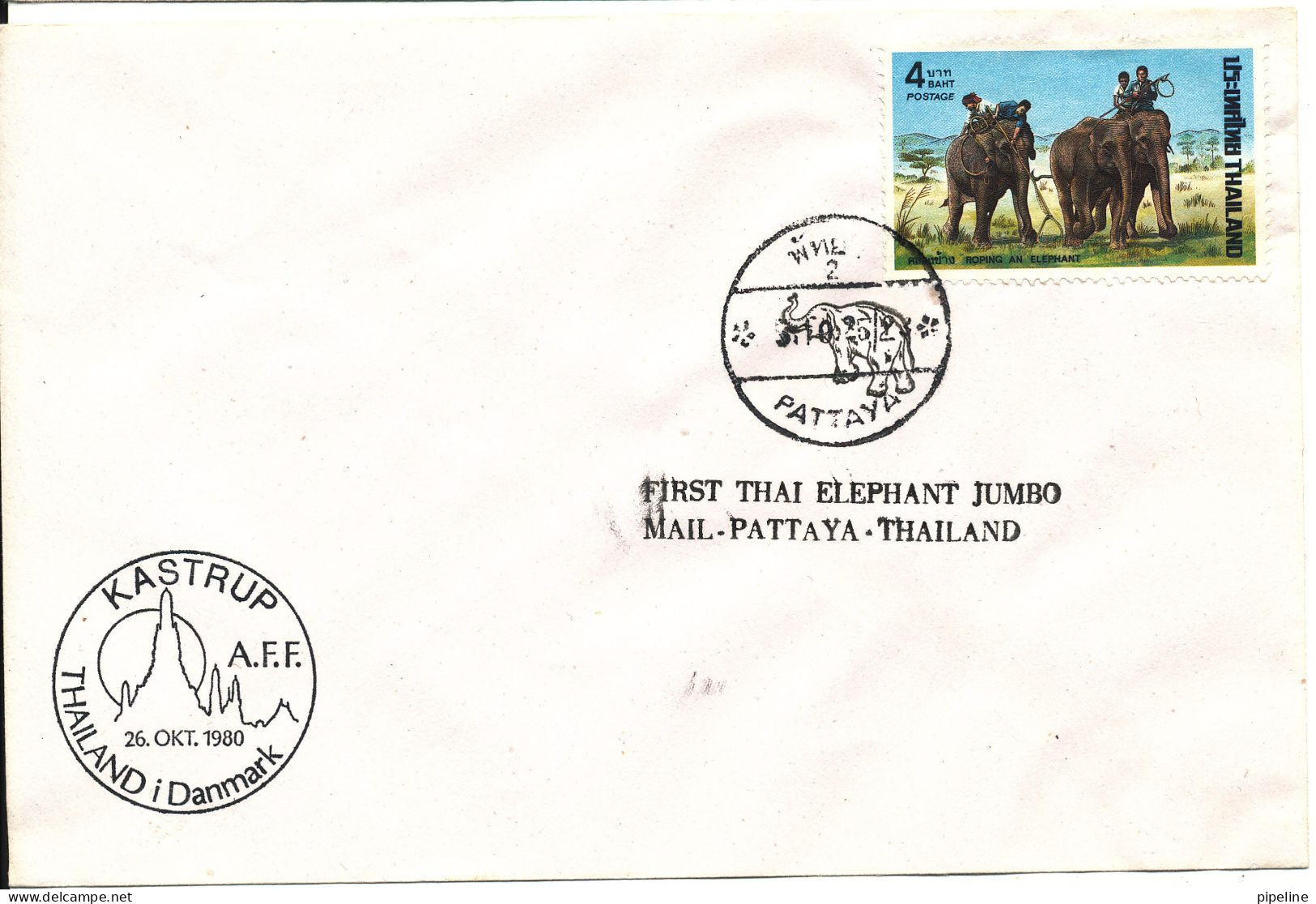 Thailand Cover With Elephant Stamp FIRST THAI ELEPHANT JUMBO MAIL PATTAYA - Thaïlande