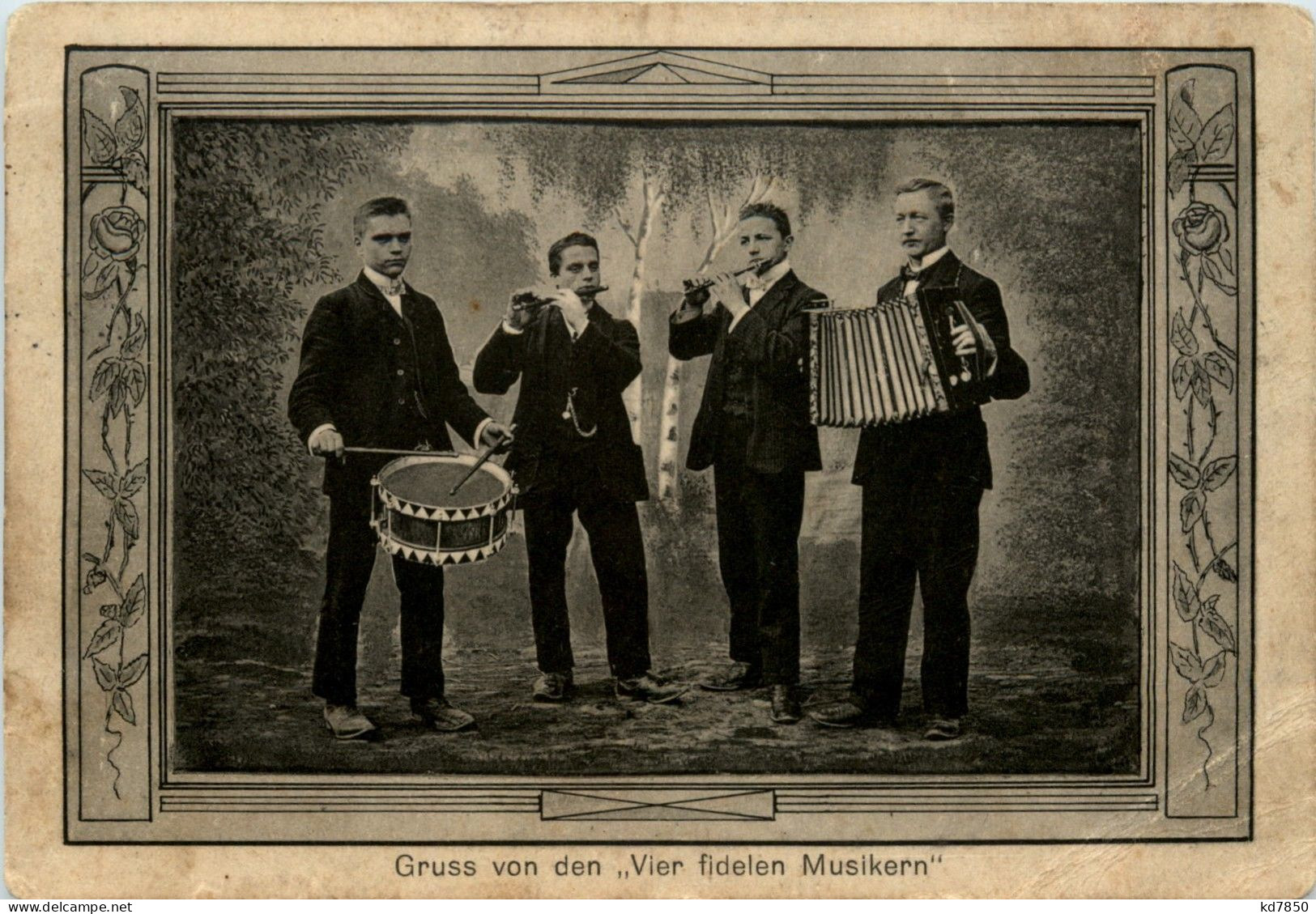 Gruss Von Den Vier Fidelen Musikern - Akkordeon Trommel - Music And Musicians