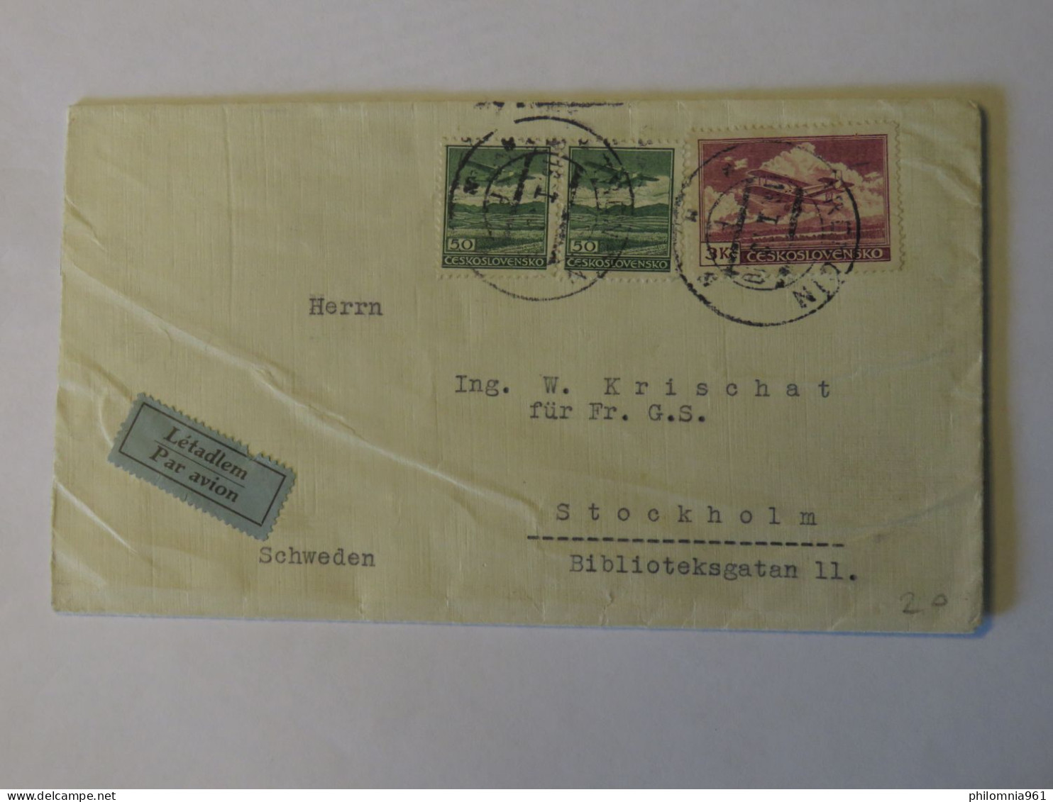 CZECHOSLOVAKIA  AIRMAIL COVER TO SWEDEN 1933 - Otros & Sin Clasificación