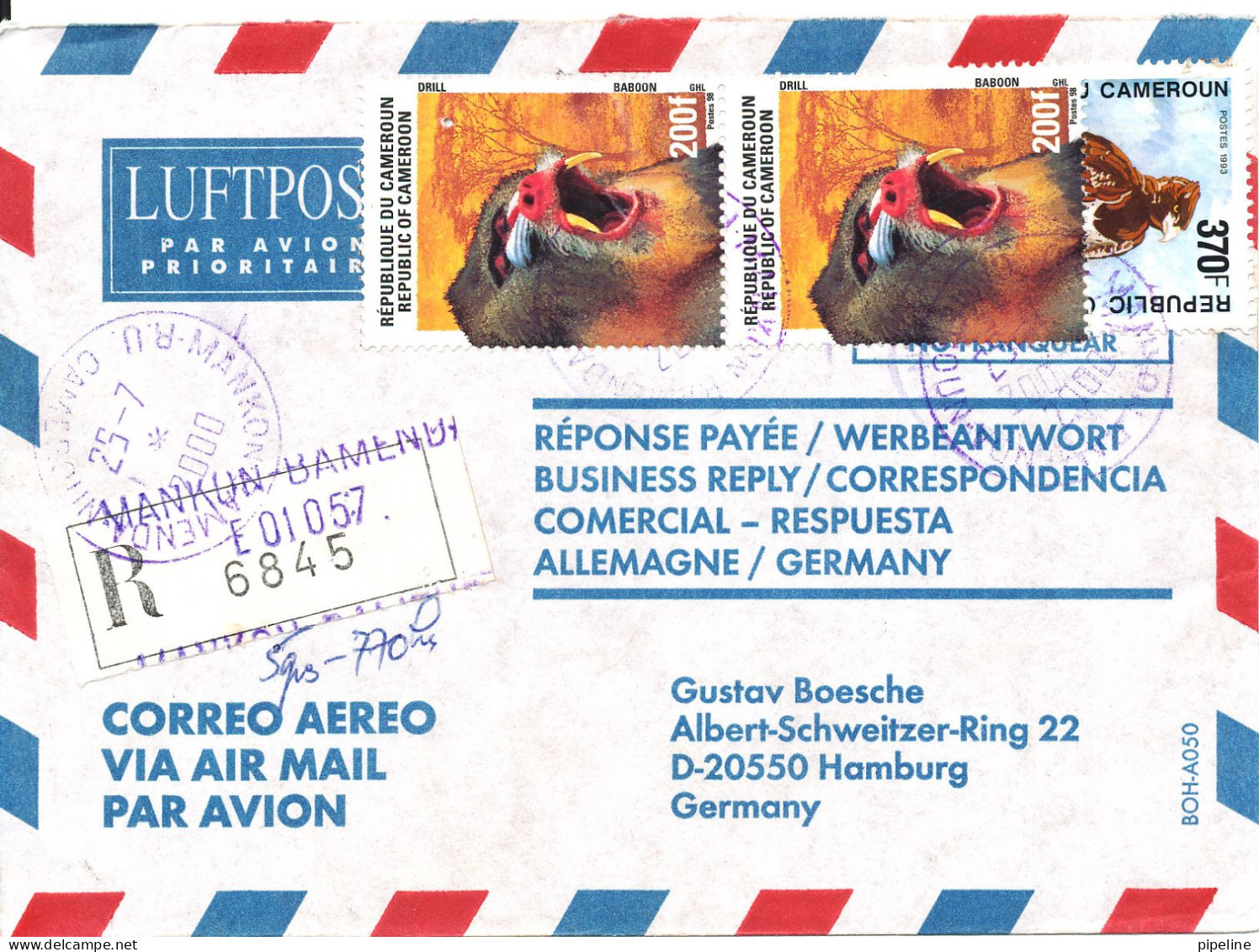 Cameroon Registered Air Mail Cover Sent To Germany 25-7-2000 - Cameroun (1960-...)