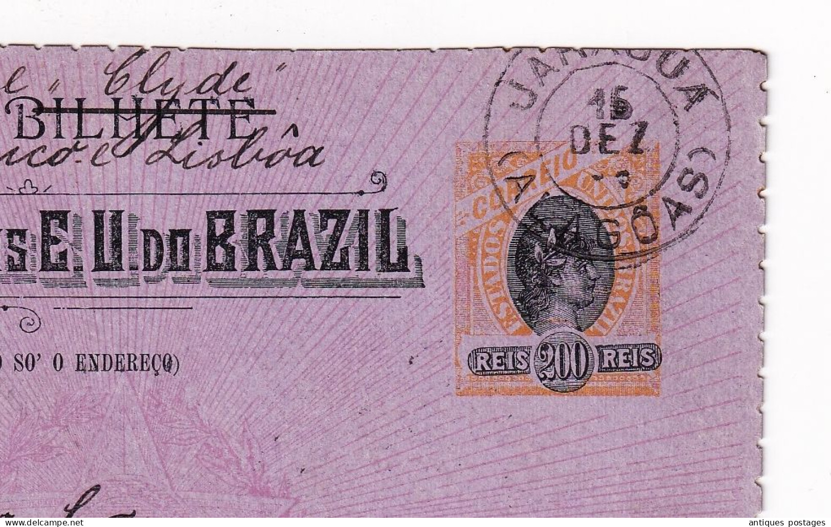 Carta Jaraguá 1899 Brésil Brazil Brasil Neumünster Deutschland Alemanha Via Pernambuco Lisboa - Postal Stationery