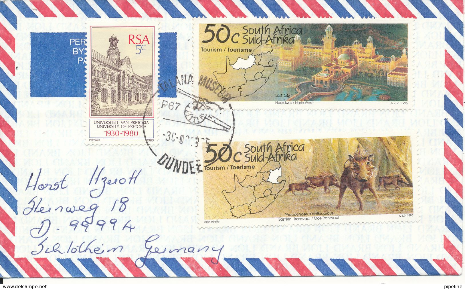 South Africa Air Mail Cover Sent To Germany 30-3-1995 Topic Stamps - Airmail