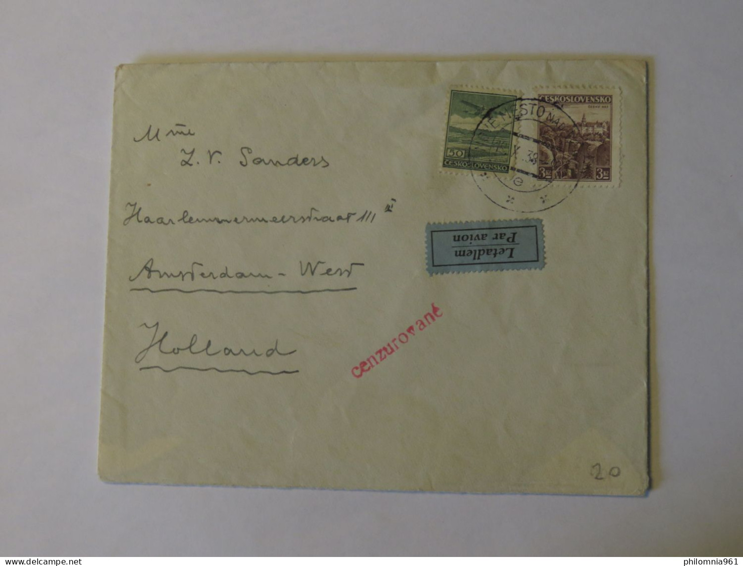 CZECHOSLOVAKIA  AIRMAIL COVER TO NETHERLANDS 1938 - Sonstige & Ohne Zuordnung