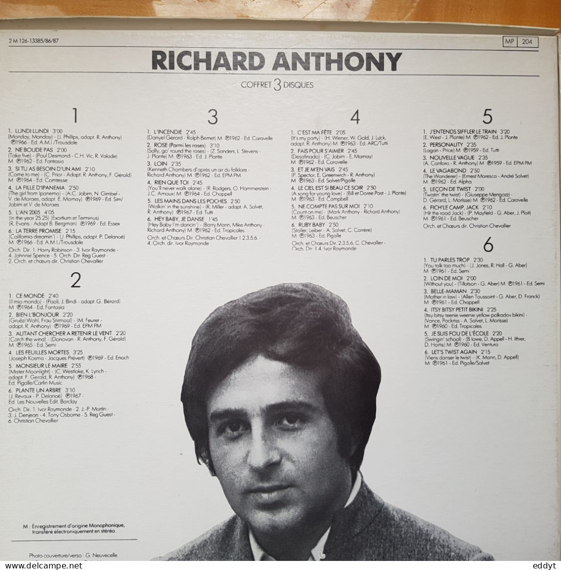 Coffret De 3 DISQUES Vinyles  Enregistrements Originaux  T. 33 -  Richard ANTONY-  TBE - Altri - Francese