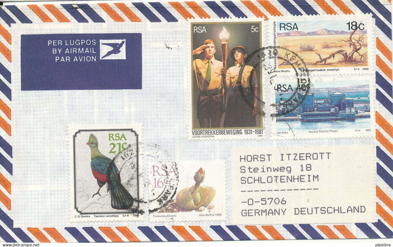 South Africa Air Mail Cover Sent To Germany 1991 Topic Stamps - Aéreo