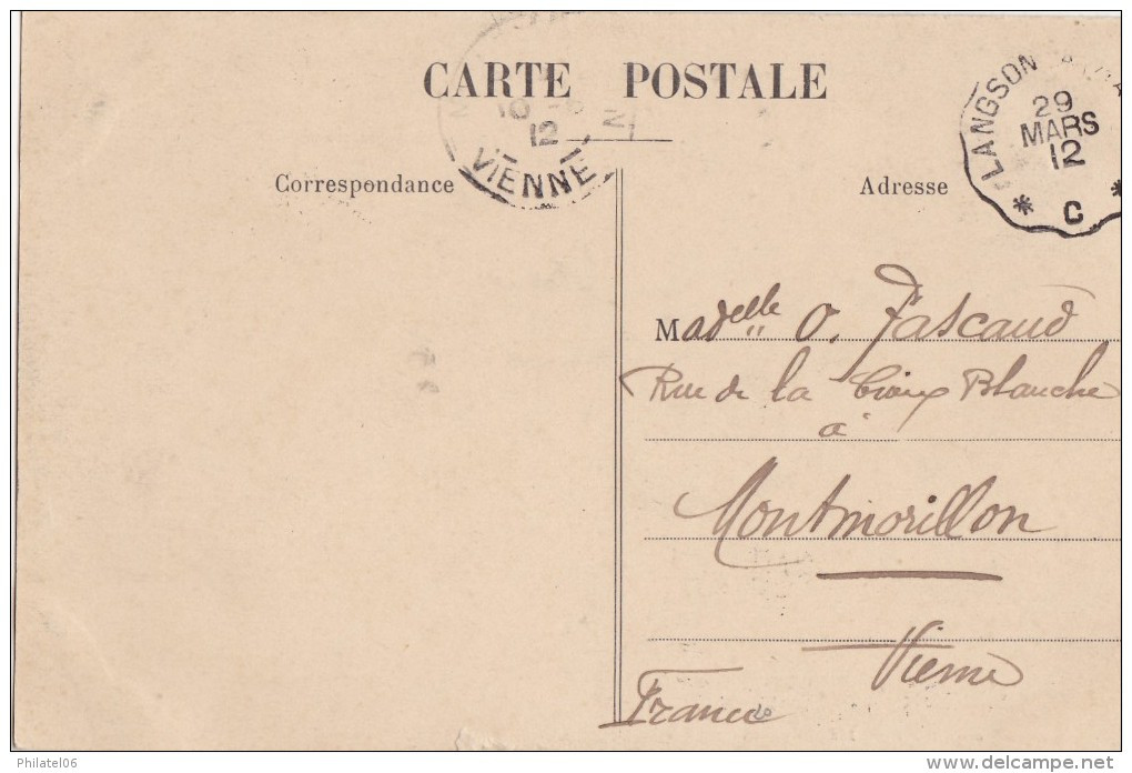 INDOCHINE  CARTE POUR LA FRANCE  AMBULANT LANGSON A HANOI 1912 - Cartas & Documentos