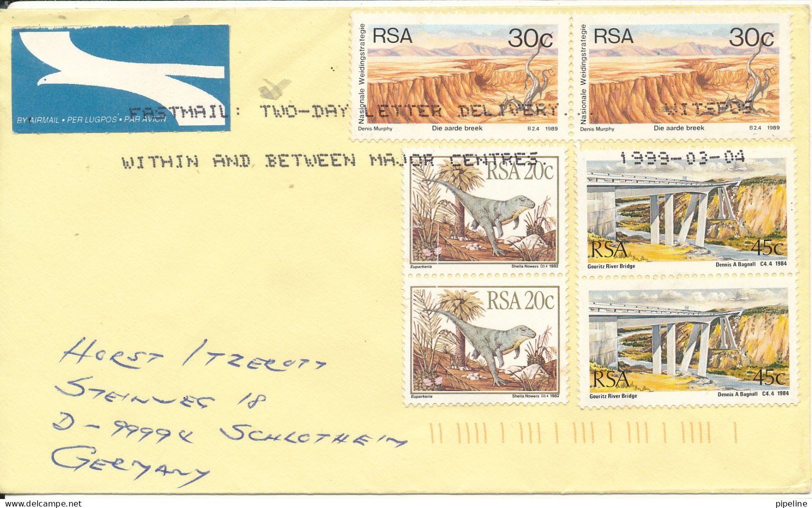 South Africa Cover Sent Air Mail To Germany 4-3-1999 Topic Stamps - Covers & Documents