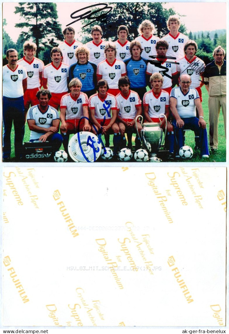 Mannschaft Team Hamburger SV 83-84 HSV Wolfram Wuttke Jimmy Hartwig Manfred Manni Kaltz Bernd Wehmeyer Autogramme DFB - Autógrafos