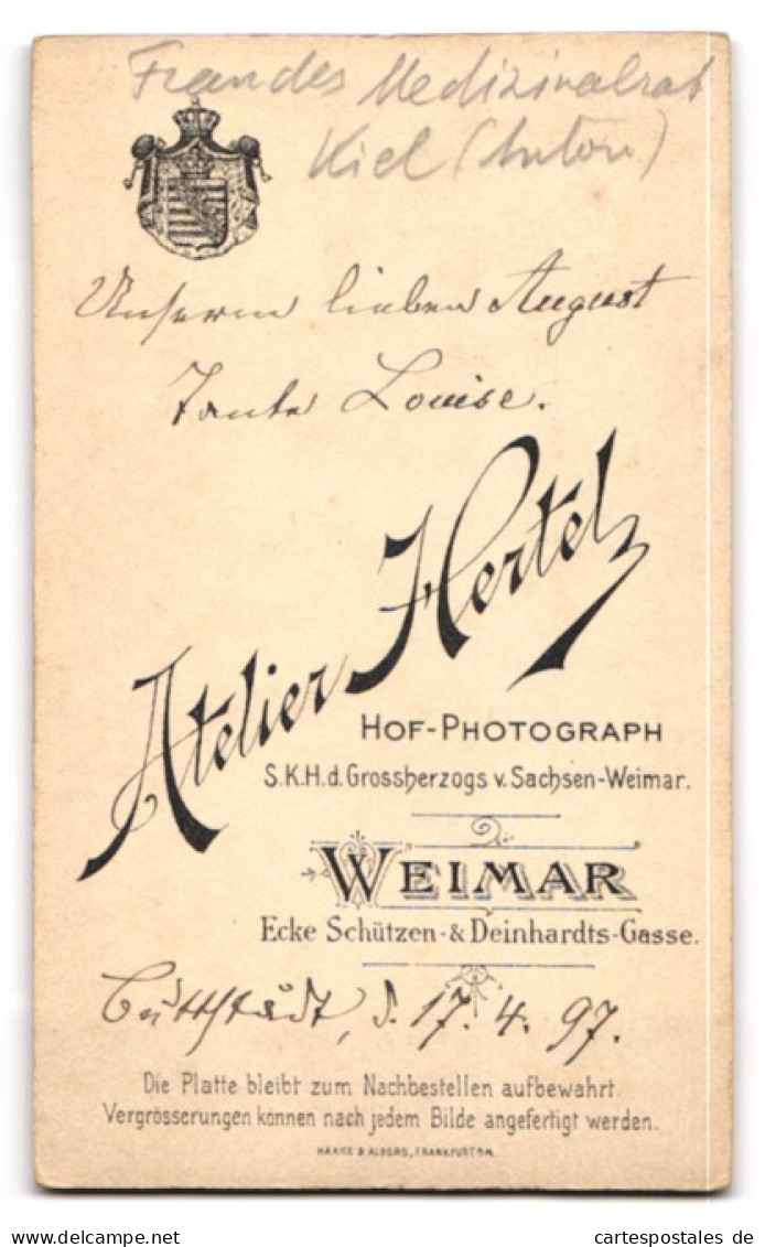 Fotografie Atelier Hertel, Weimar, Deinhardts-Gasse 22, Portrait Dame In Hochgeschlossenem Kleid  - Personnes Anonymes