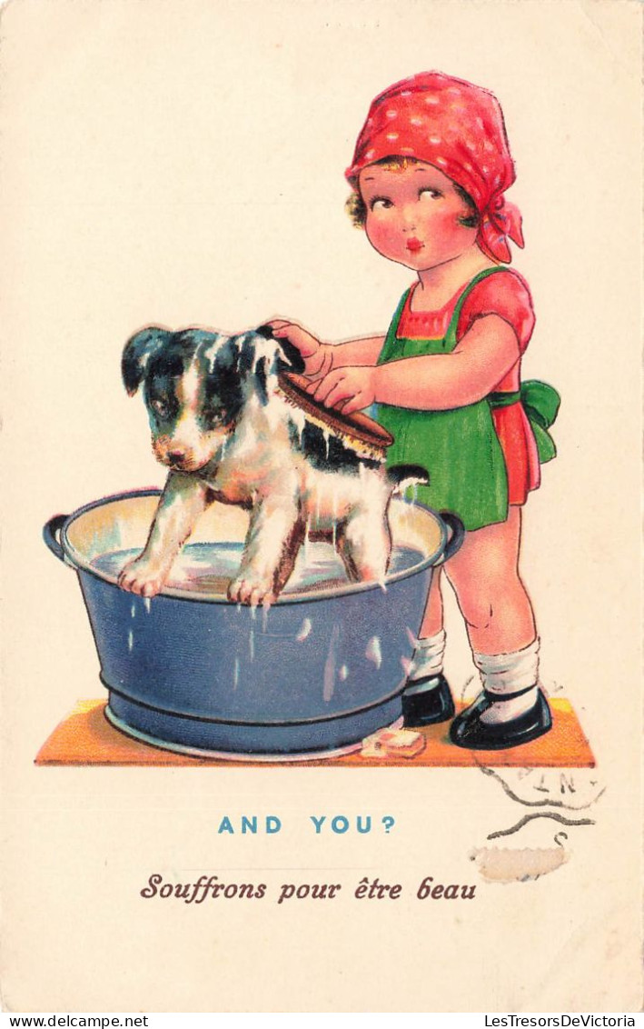 ILLUSTRATEURS - NON SIGNES - And You ? - Souffrons Pour être Beau - Chiot - Chien - Enfant - Carte Postale Ancienne - 1900-1949