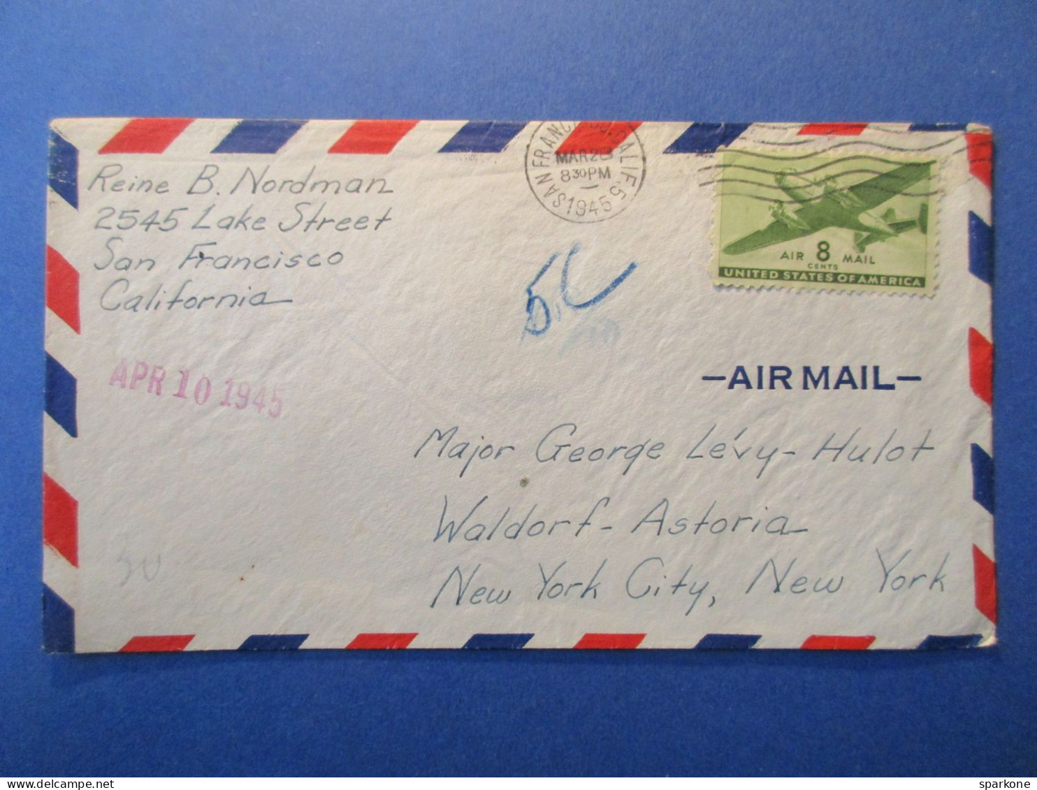 Marcophilie - Enveloppe - Par Avion - 10 April 1945 - Postal History