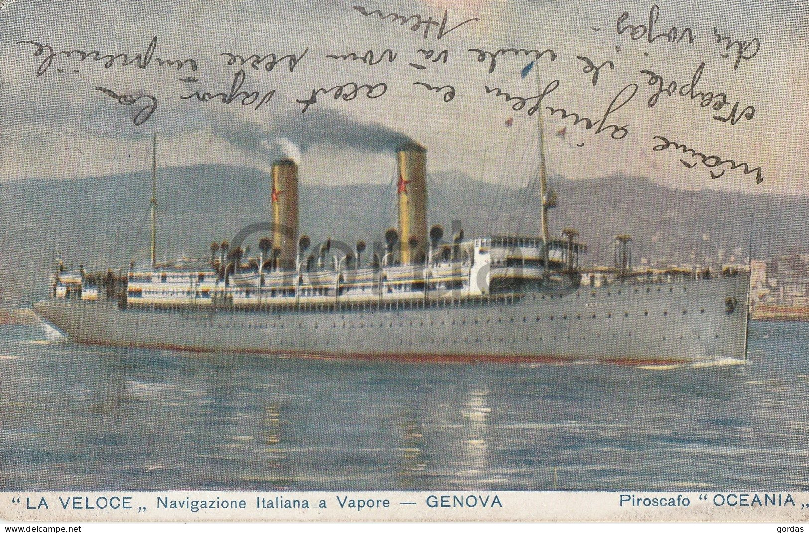 Piroscafo Oceania - La Veloce - Navigazione Italiana A Vapore - Genova - Steamer - Dampfer - Transbordadores