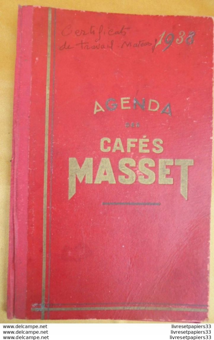 AGENDA Des CAFES MASSET Couverture Cartonnée. 1938 - Publicidad