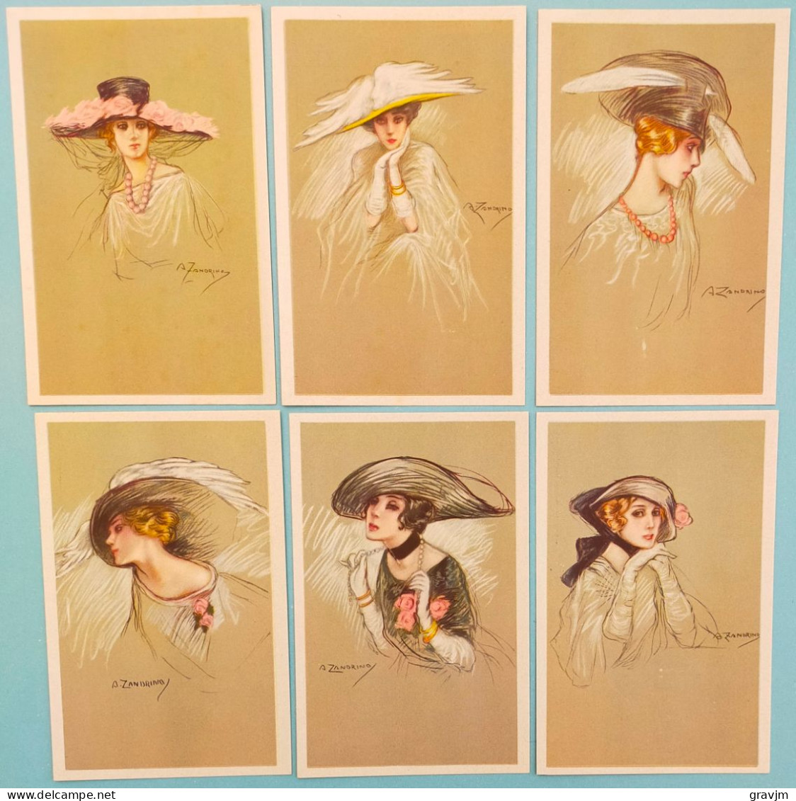 Illustrateur Italien ZANDRINO - Série Complète N° 94 - Femme - Chapeau- Art-déco - Superbe état - Zandrino