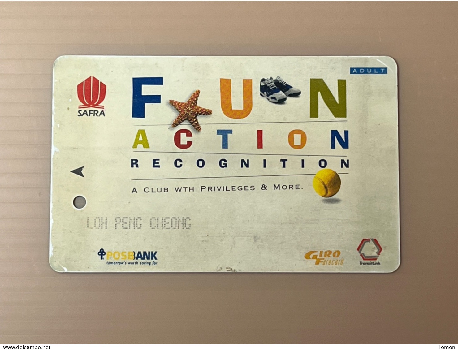 Singapore SMRT TransitLink Metro Train Subway Ticket Card, SAFRA Fun Action Recognition, Set Of 1 Used Card - Singapur