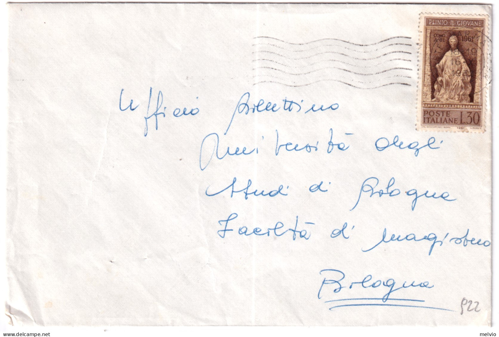 1962-PLINIO Lire 30 Isolato Su Busta - 1961-70: Poststempel