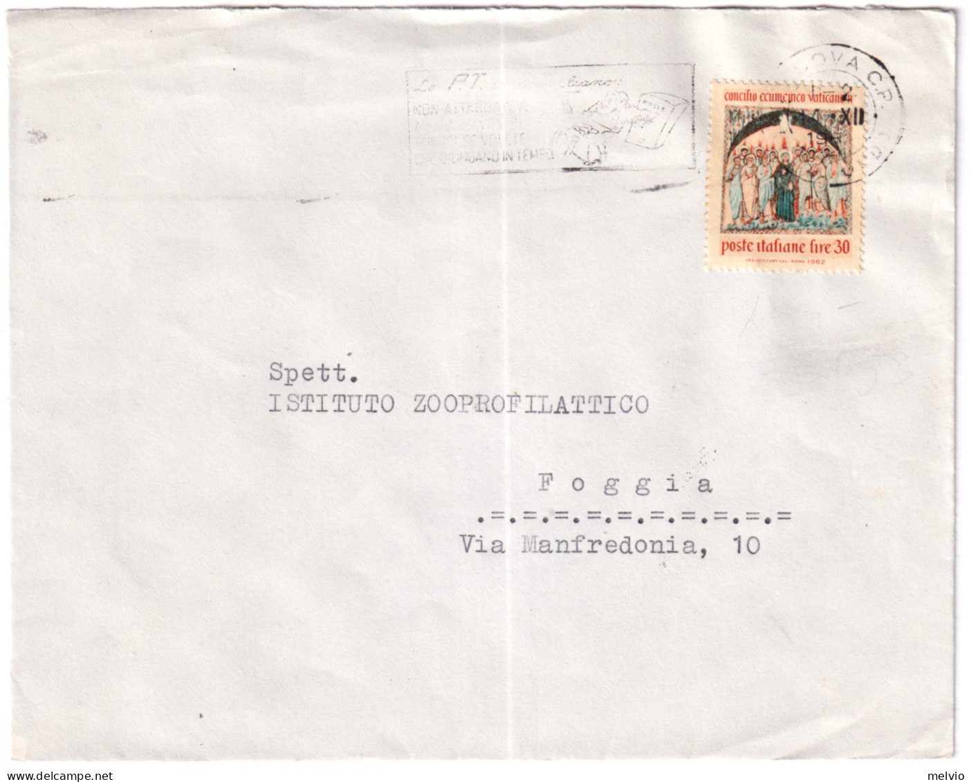 1963-CHIUSURA CONCILIO VATICANO II^lire 40 Isolato Su Busta - 1961-70: Poststempel