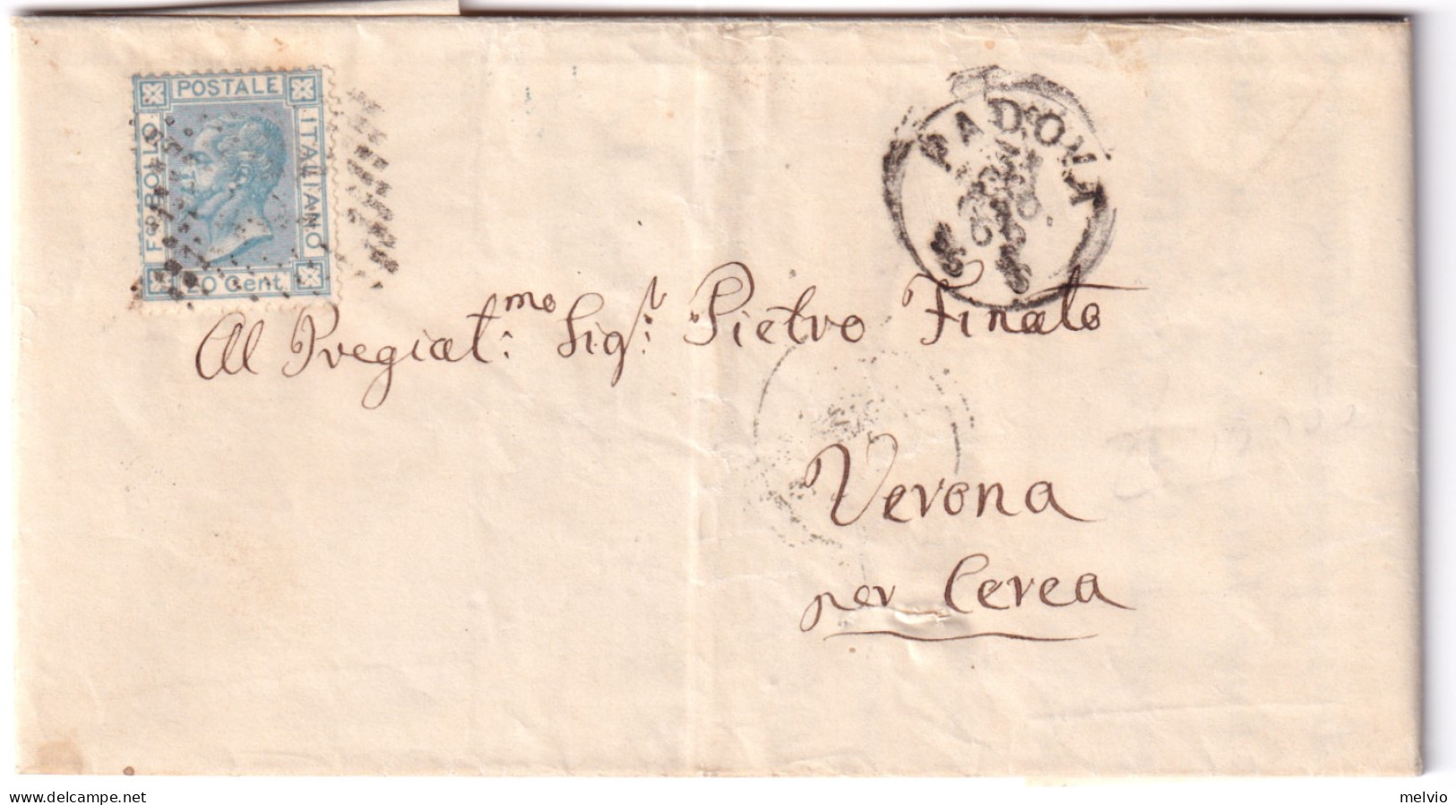 1869-PADOVA C1+punti (31.8) Su Lettera Completa Testo Affrancata C.20 - Marcofilie