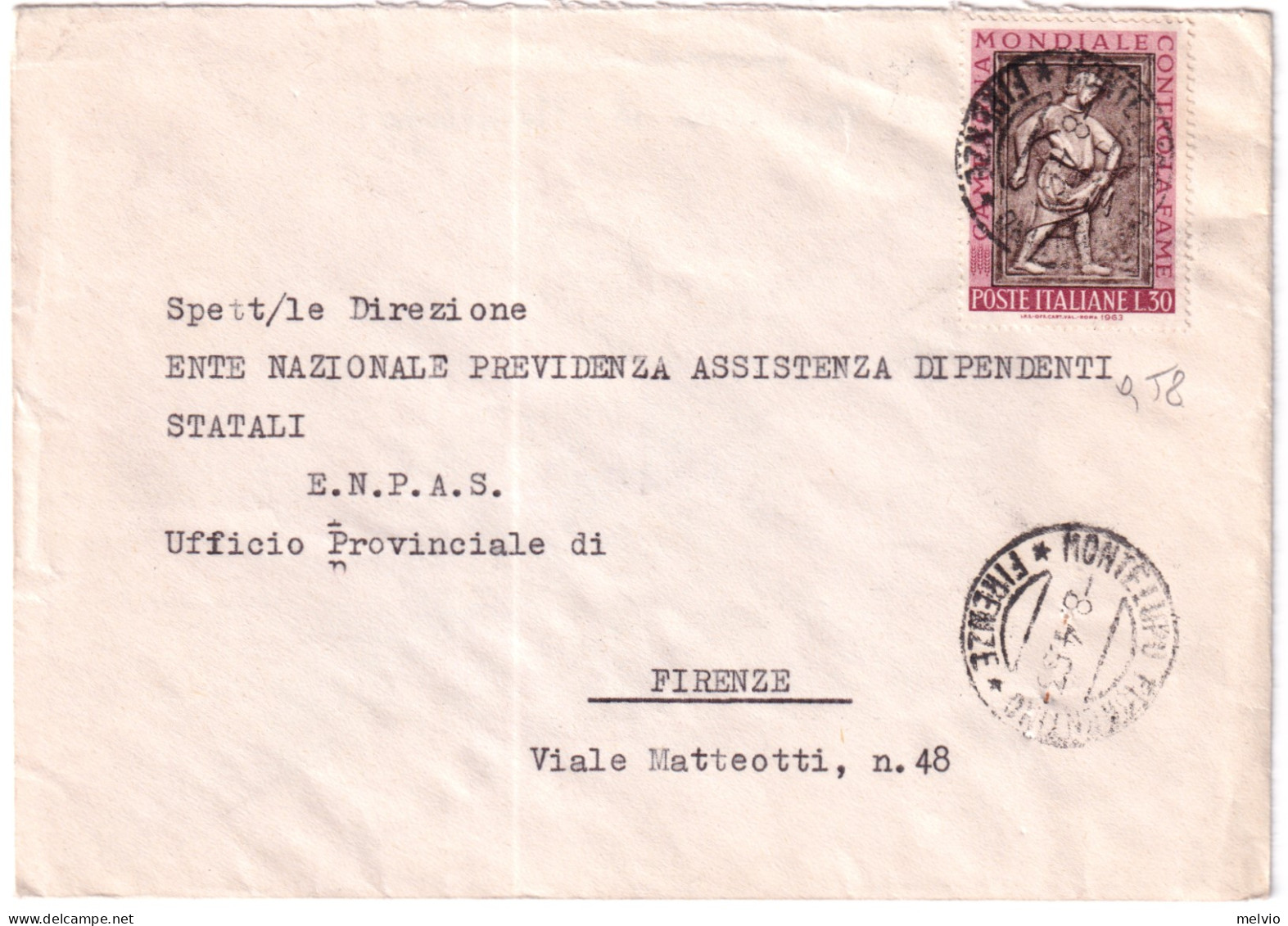 1963-FAME Nel MONDO Lire 30 Isolato Su Busta Montelupo Fiorentino - 1961-70: Poststempel