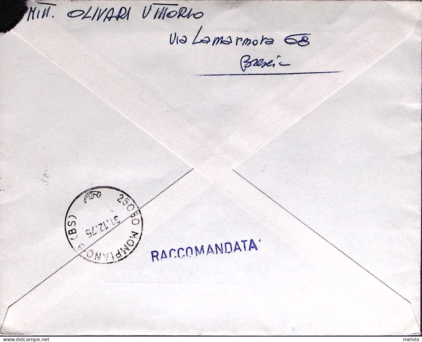 1975-GIORNATA FRANCOBOLLO'75 Coppia Lire 150 Su Raccomandata Brescia (30.12) - 1971-80: Marcofilie