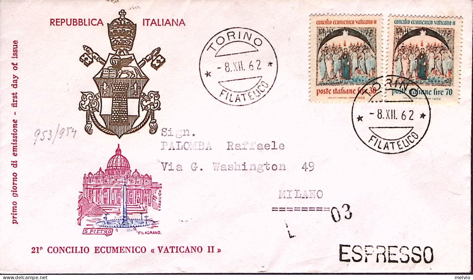 1962-Vaticano Concilio Vaticano II^serie Completa Su Fdc Espresso Viaggiata - FDC