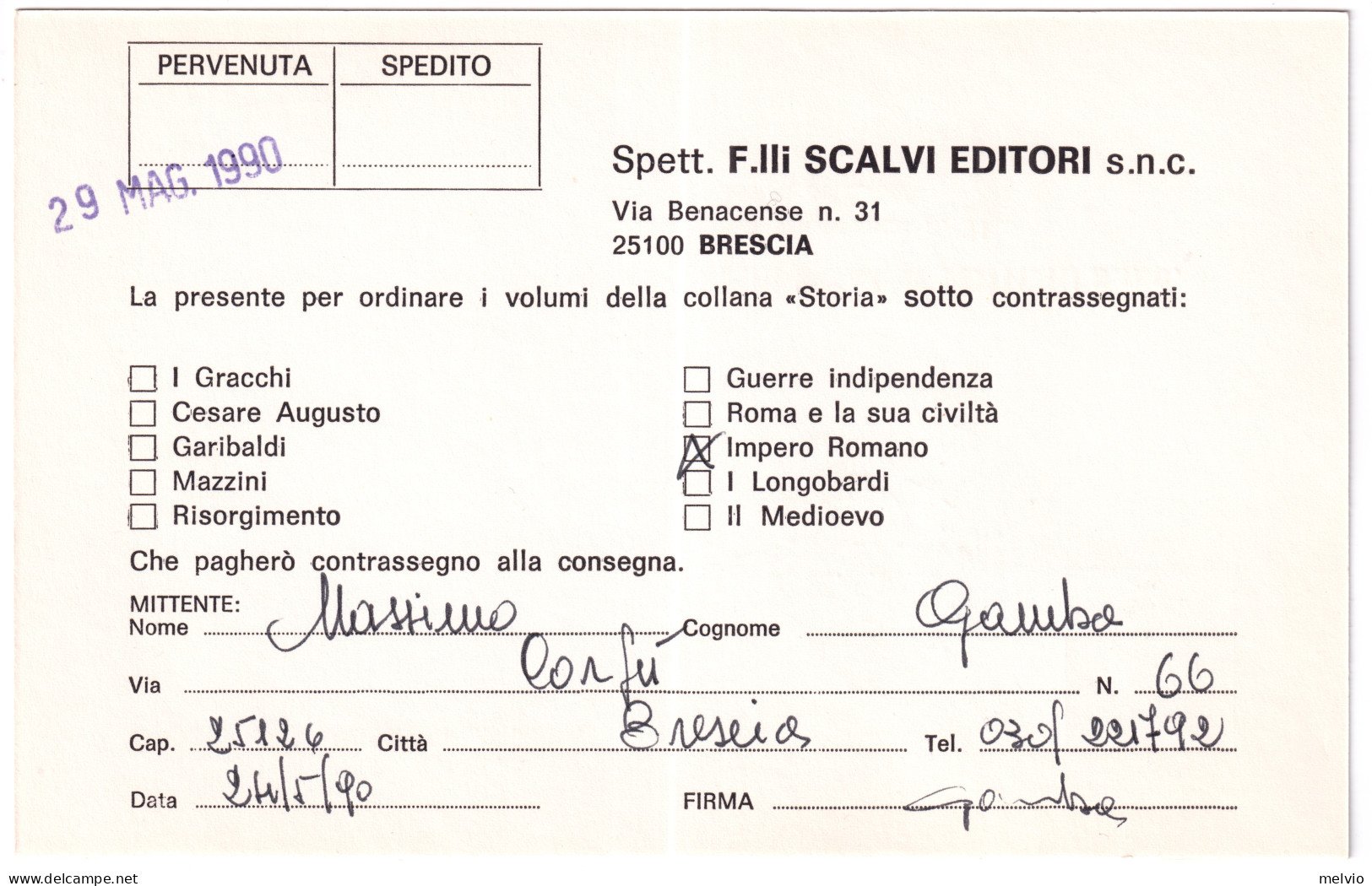1990-CAMPIONATI MONDO CALCIO Lire 450 (Stati Uniti) Isolato Su Cedola Commission - 1981-90: Poststempel