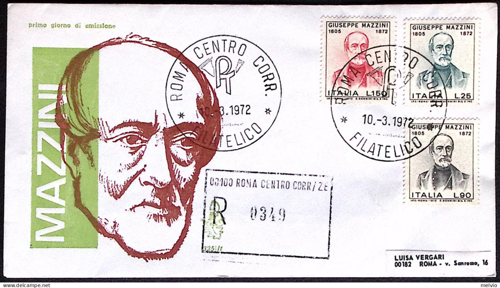 1972-MAZZINI Serie Completa Su Fdc Raccomandata - FDC