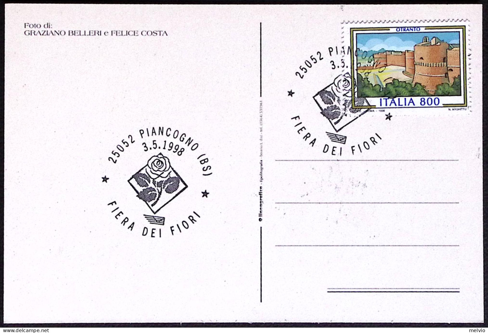 1998-PIANCOGNO Fiera Dei Fiori Annullo Speciale Su Cartolina - 1991-00: Storia Postale