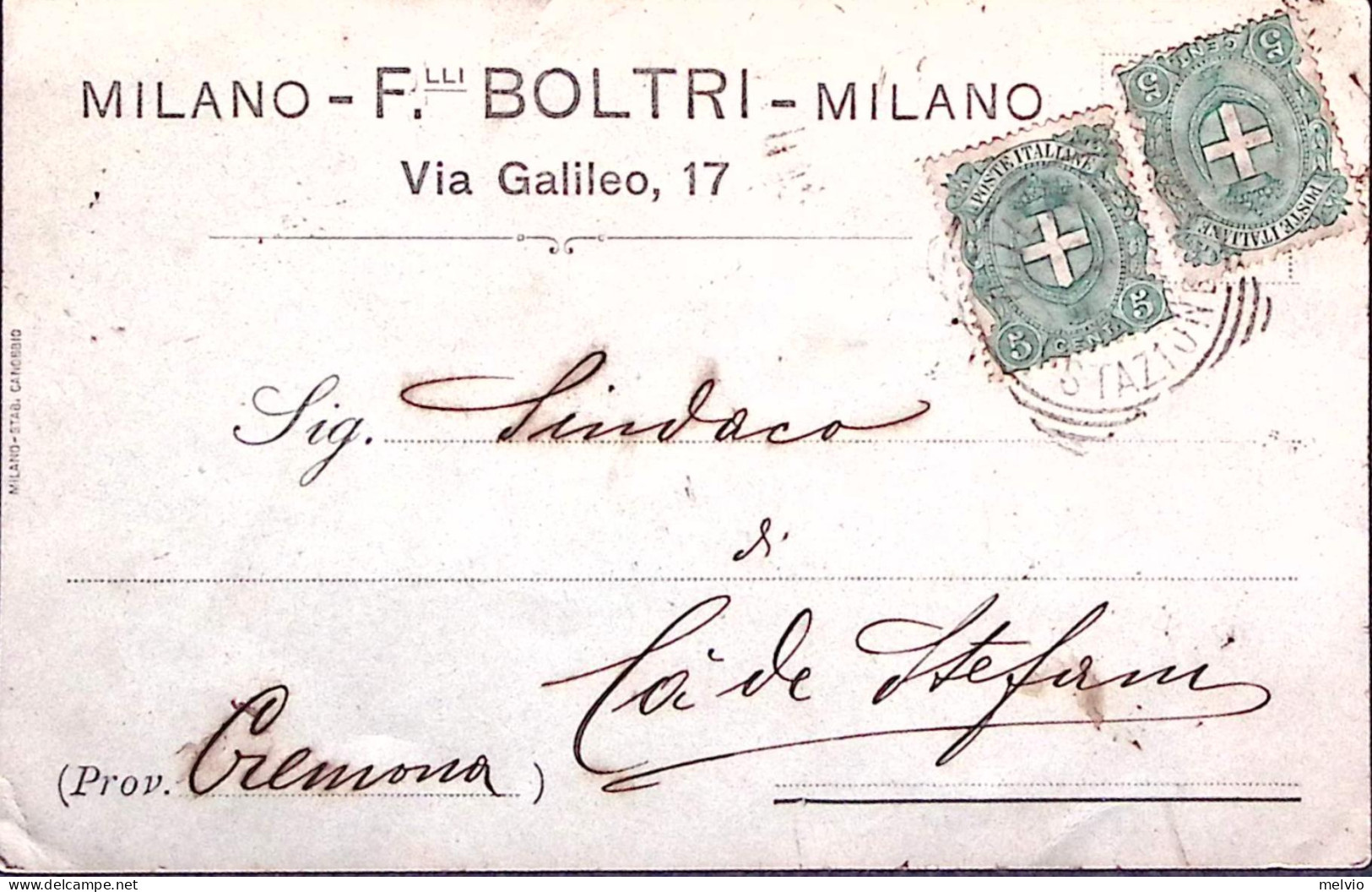 1899-MILANO F.lli Boltri Cartolina Con Intestazione A Stampa Milano (5.10) Affra - Marcophilie