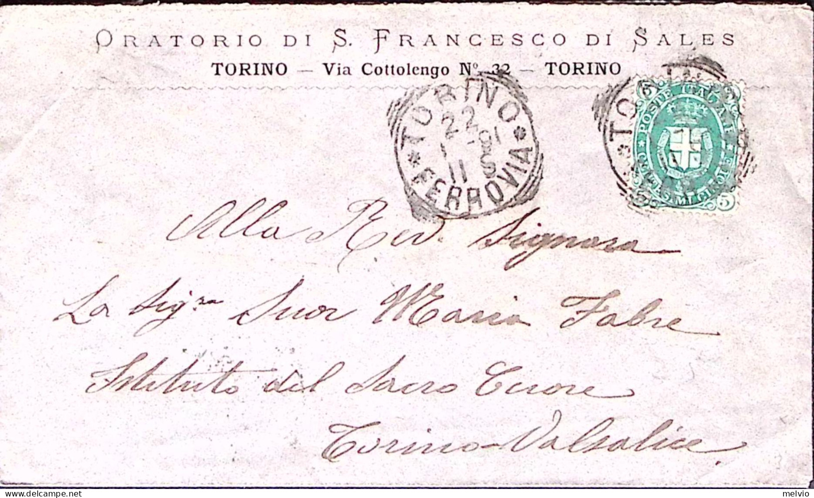 1891-STEMMI C.5 Isolato Su Busta Torino 820.1) - Marcophilie