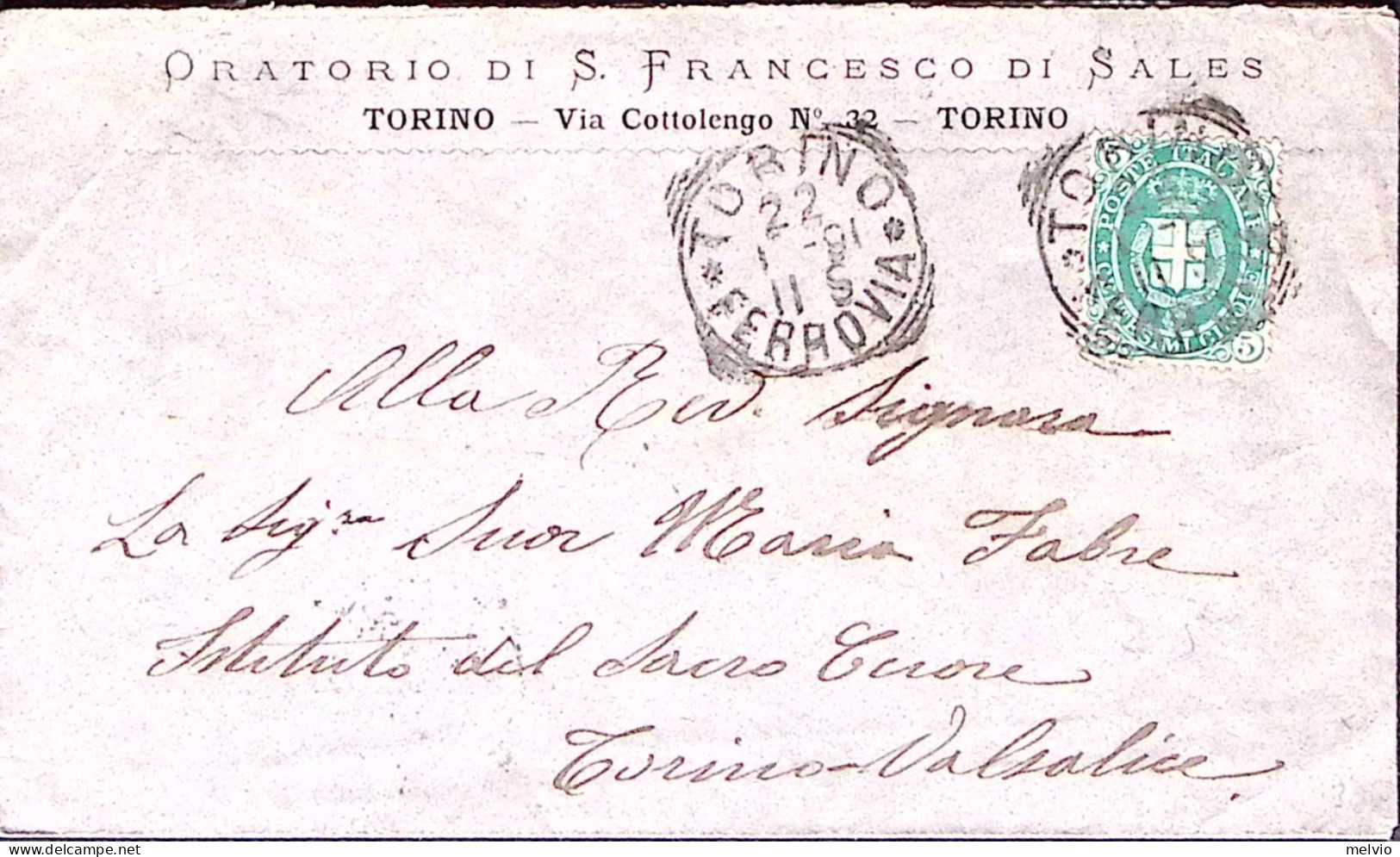 1891-STEMMI C.5 Isolato Su Busta Torino 820.1) - Poststempel