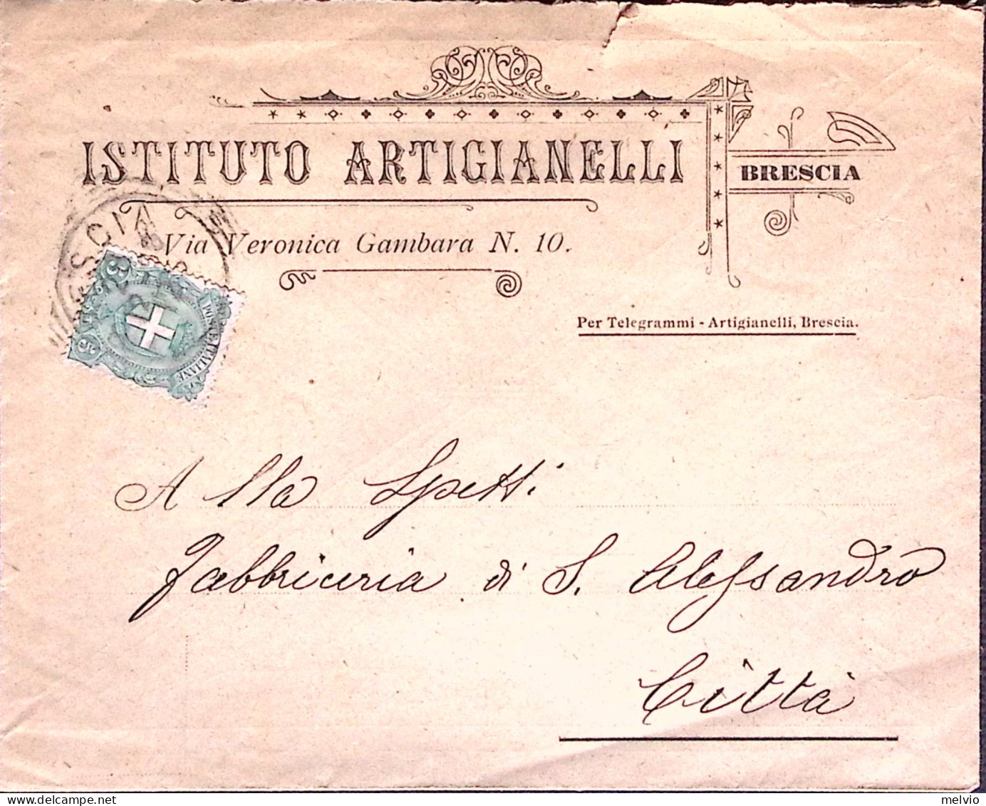 1898-BRESCIA Istituto Artigianelli Busta Con Intestazione A Stampa Brescia (28.1 - Marcophilie