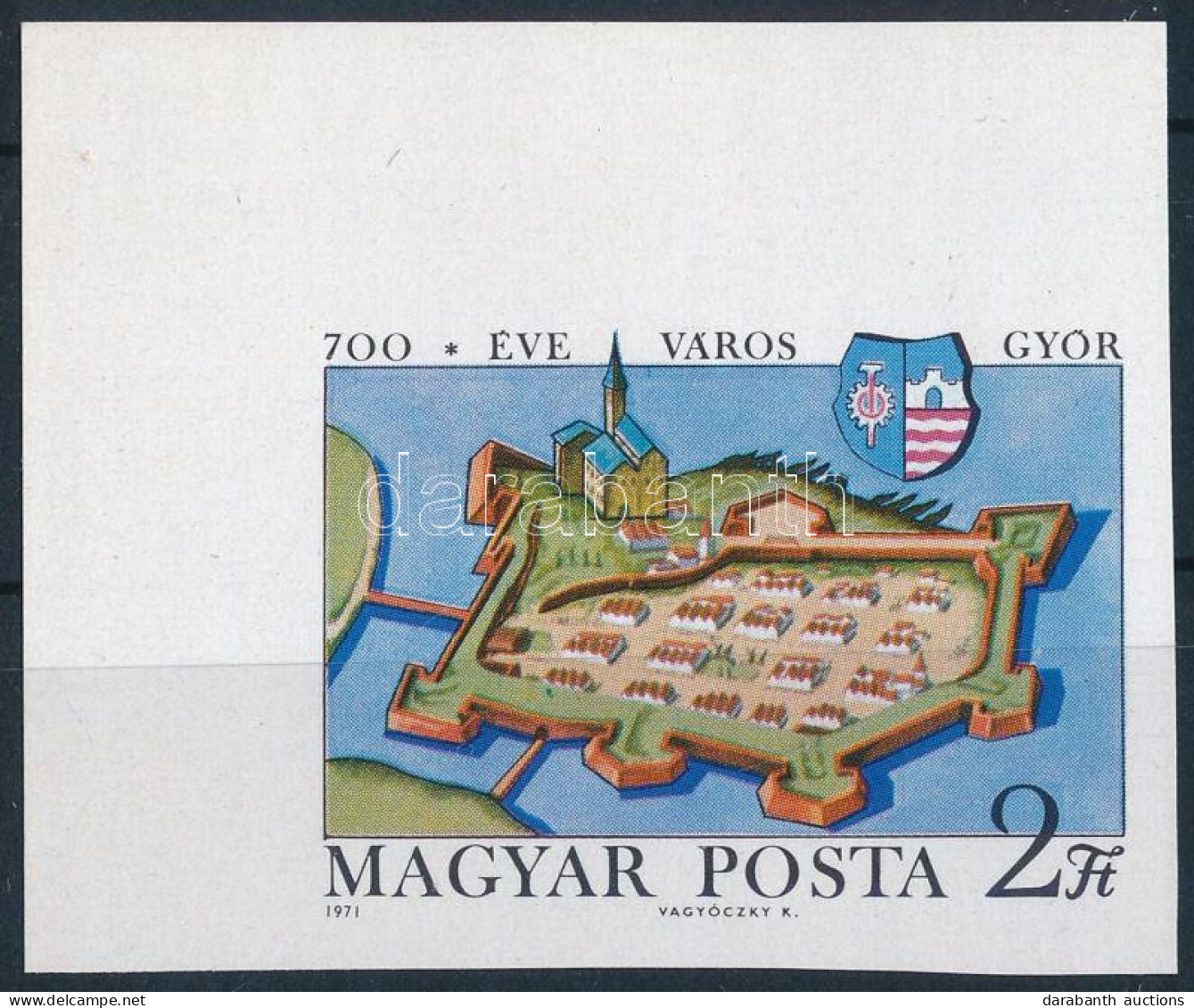 ** 1971 Győr Városa 700 éves ívsarki Vágott Bélyeg - Autres & Non Classés