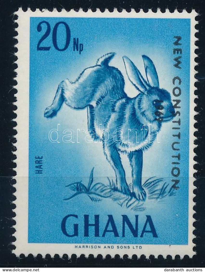** Ghana 1969 Új Alkotmány 20p, A Felülnyomás Bal Lentről Felfelé Helyett Jobb Oldalon Fentről Lefelé Van - Other & Unclassified