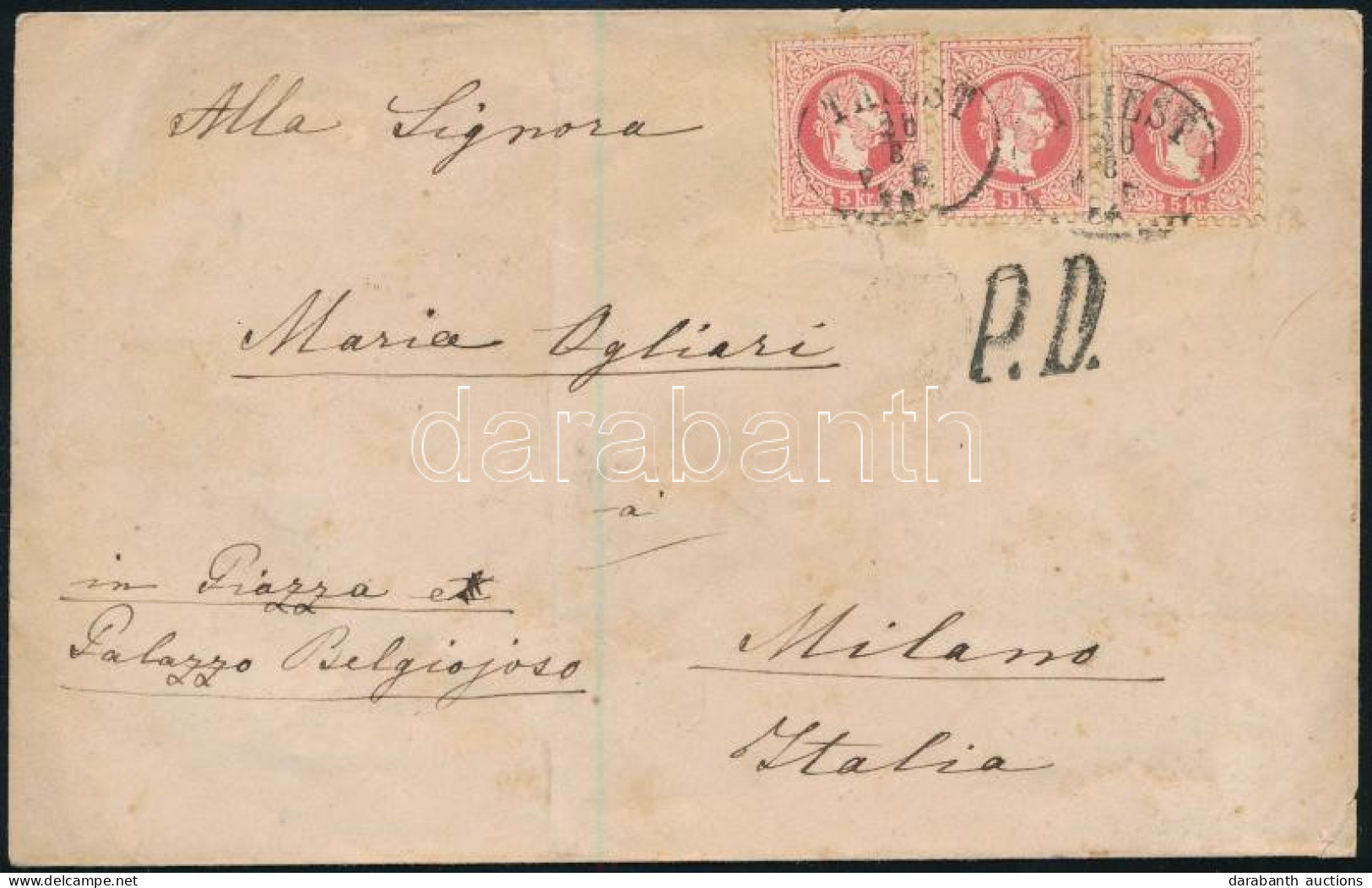 Ausztria 1870 Levél Triesztből Olaszországba 3 X 5kr Bérmentesítéssel - Otros & Sin Clasificación