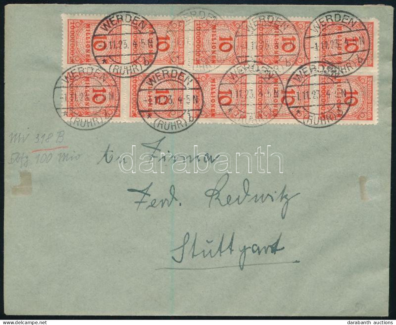 Deutsches Reich 1923 Mi 318 B 10-es Tömb Levélen (Mi EUR Min. 250.-) - Other & Unclassified