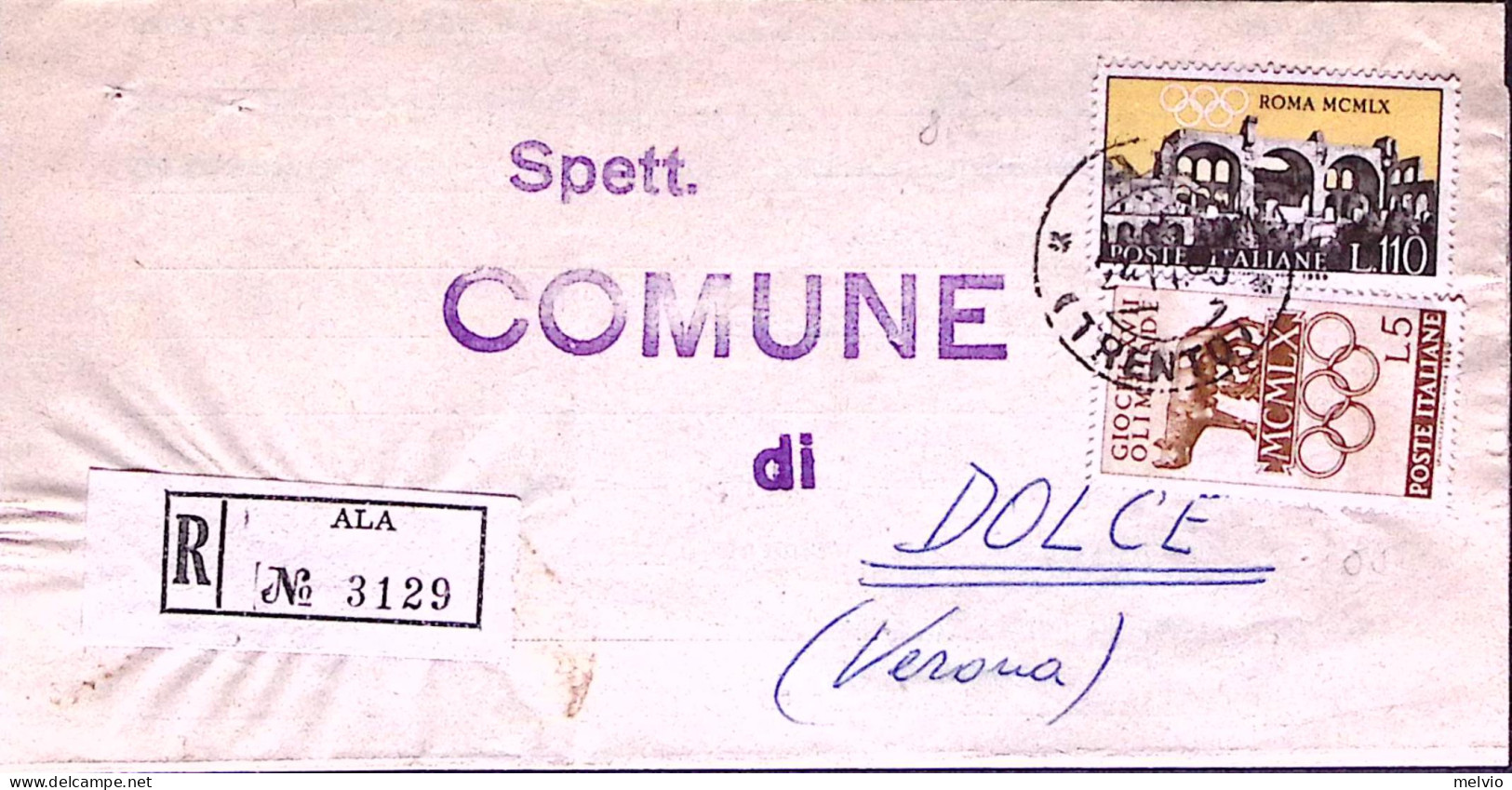 1960-PREOLIMPICA Lire 5 E 110 Su Piego Raccomandato Ala (24.11) - 1946-60: Storia Postale