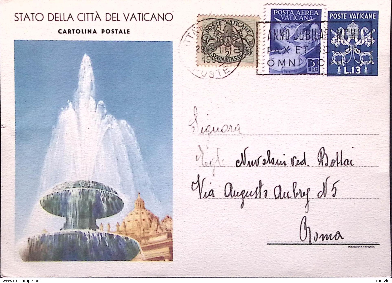 1950-VATICANO Cartolina Postale Lire 13 Con 1 Riga Indirizzo Mm.70 Con Aggiunti  - Postwaardestukken