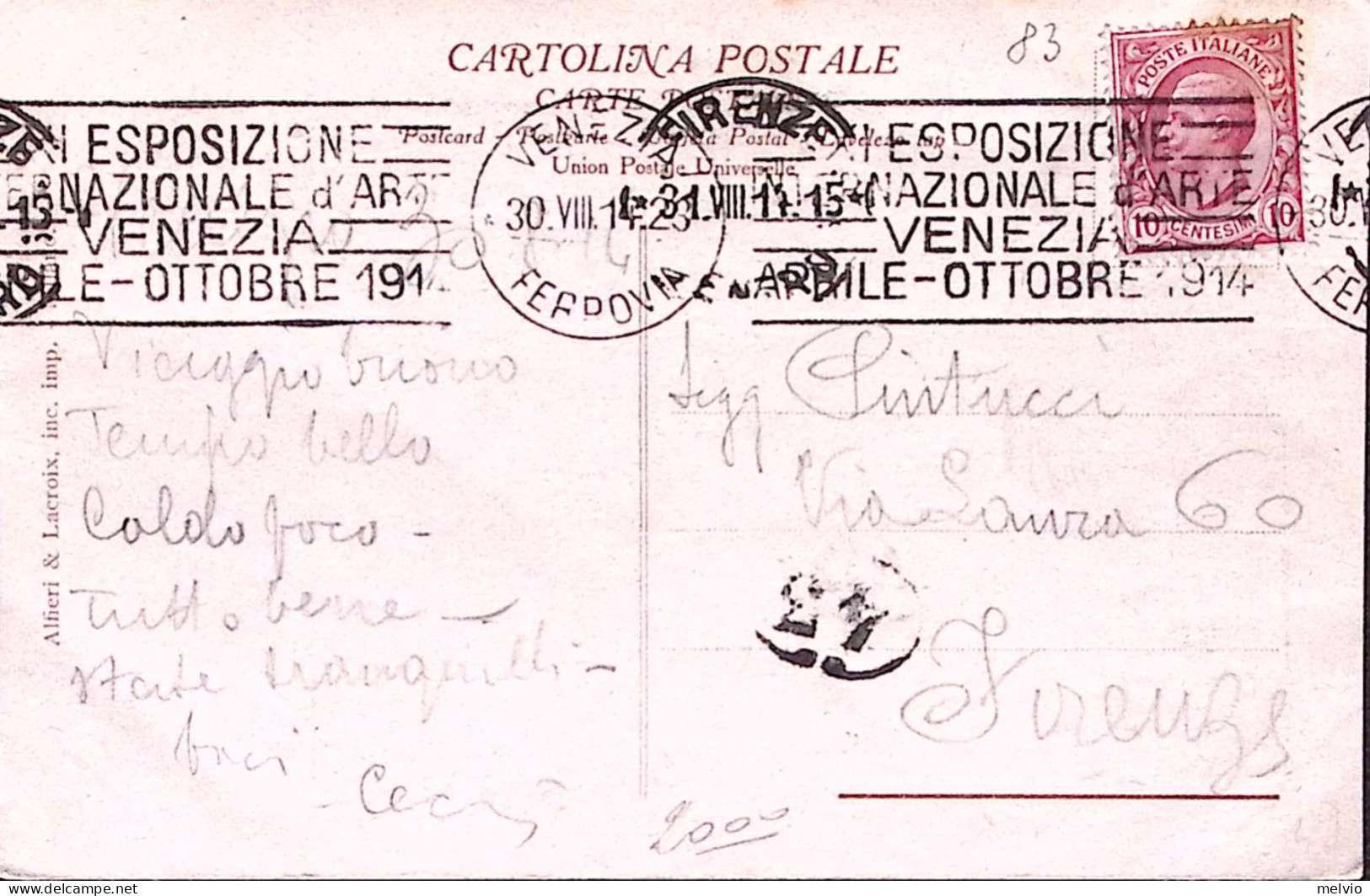 1914-Venezia NAZIONALE Annullo Meccanico (30.8) Su Cartolina Della Manifestazion - Venetië (Venice)