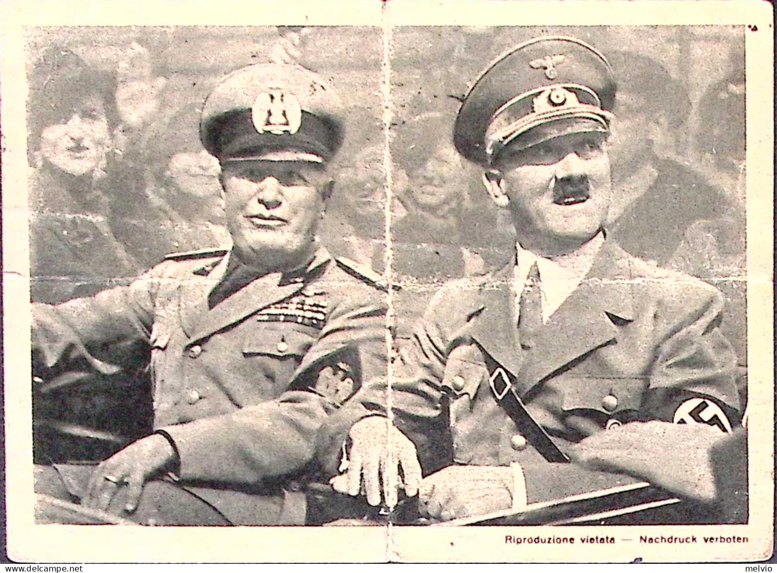 1943-MUSSOLINI E HITLER Cartolina Donata Camice Nere In Germania Viaggiata Venez - Patriotiques