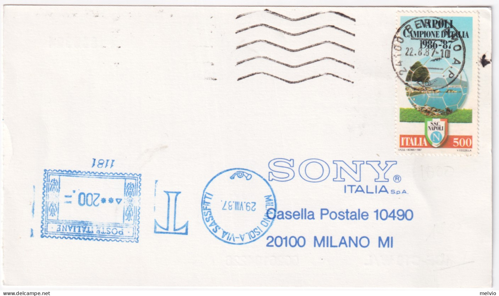 1987-NAPOLI CAMPIONATO ITALIA Lire 500 (1805) Isolato Su Cartolina Tassata (annu - 1981-90: Poststempel