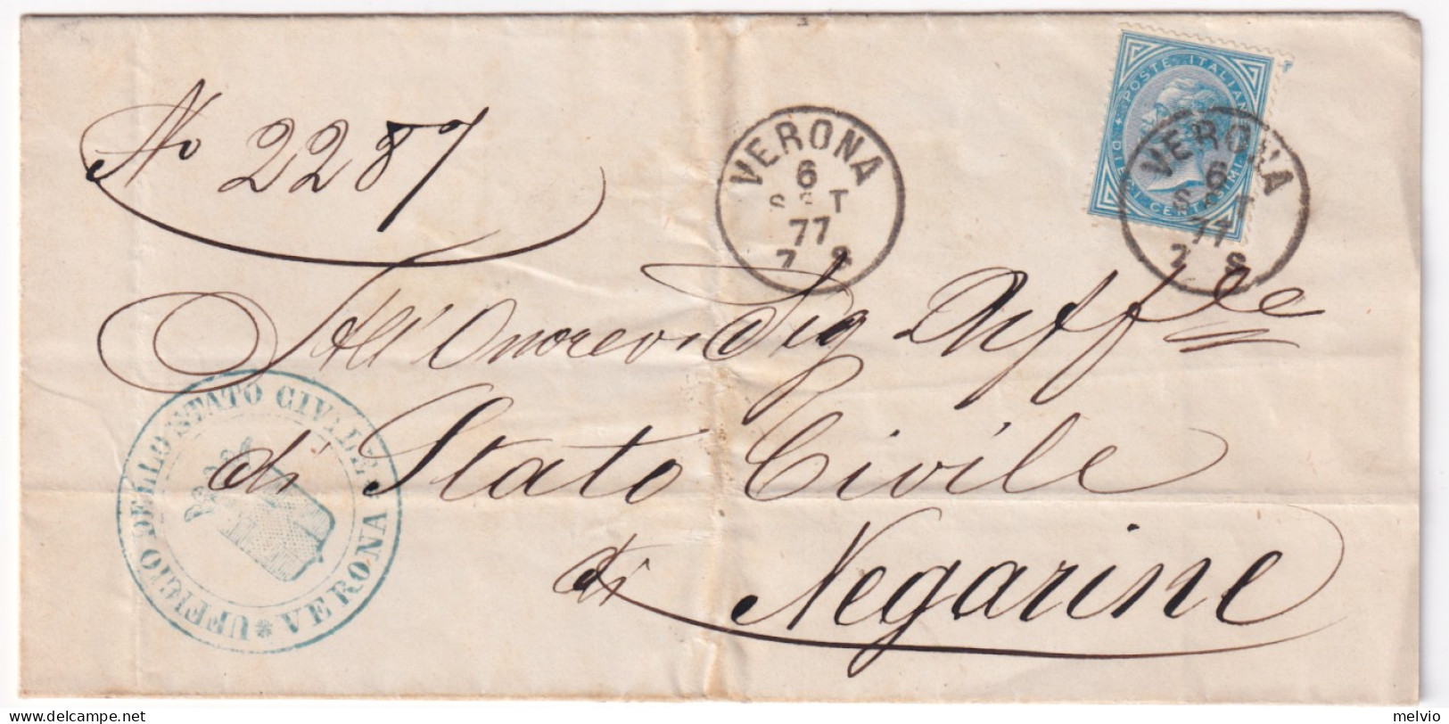 1877-effigie C.10 (27) Isolato Su Piego Verona (6.9) - Storia Postale