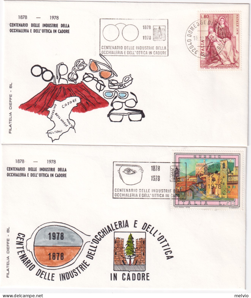 1978-CADORE 100 INDUSTRIE OCCHIALERIA OTTICA IN CADORE Quattro Annulli Speciali  - 1971-80: Storia Postale