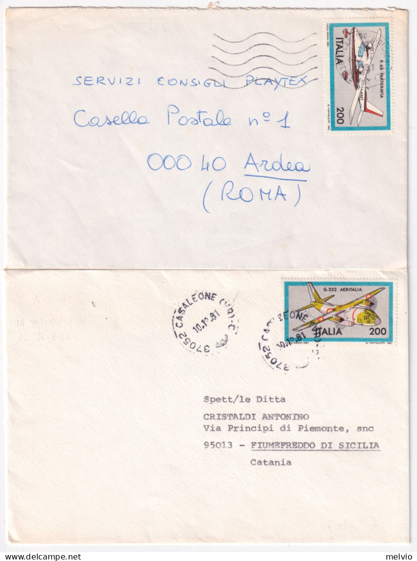 1981-COSTRUZIONI AERONAUTICHE 1 EMISSIONE (1555/8) Isolato Su 4 Buste - 1981-90: Marcofilia
