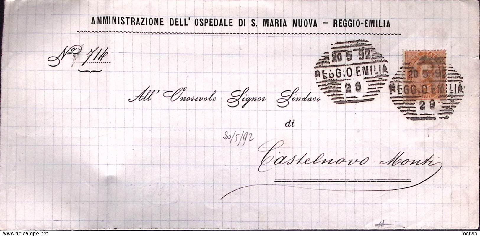 1892-REGGIO EMILIA Esagonale Con Barre (20.5) Su Piego Affr.10 - Storia Postale