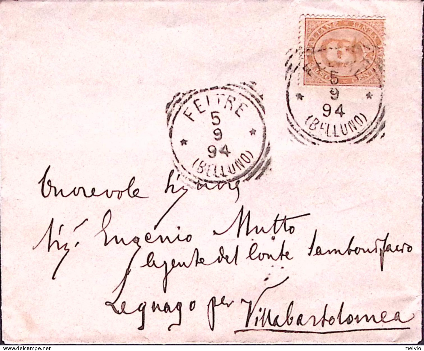 1894-FELTRE Tondo Riquadrato (5.9) Su Busta Affrancata Effigie C.20 - Storia Postale