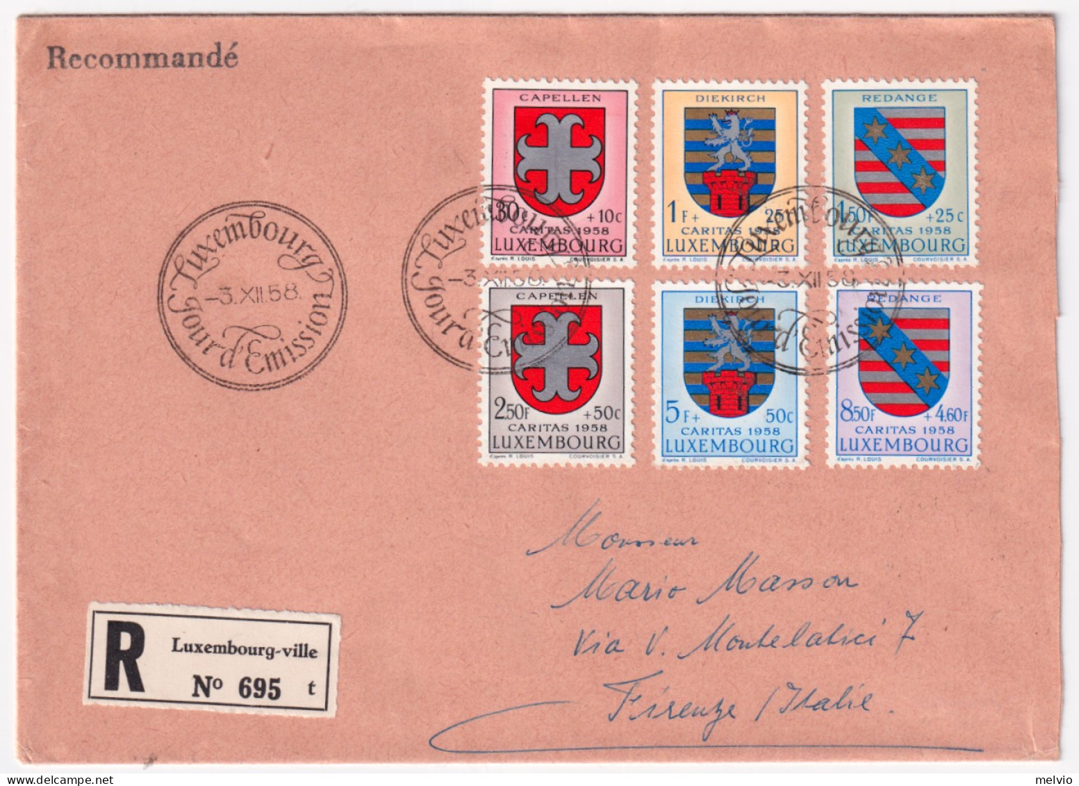 1958-LUSSEMBURGO Pro Opere Sociali Serie Cpl. (553/8) Fdc Raccomandata Per L'Ita - FDC