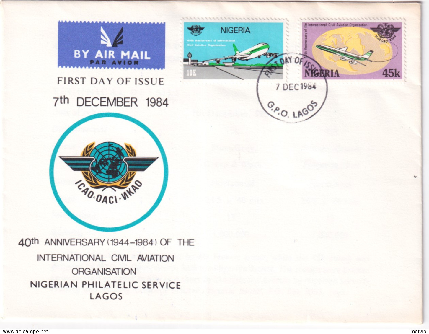 1984-Nigeria Anniversario Organizzazione Aviazione Civile Serie Cpl. (457A/B) Fd - Nigeria (1961-...)